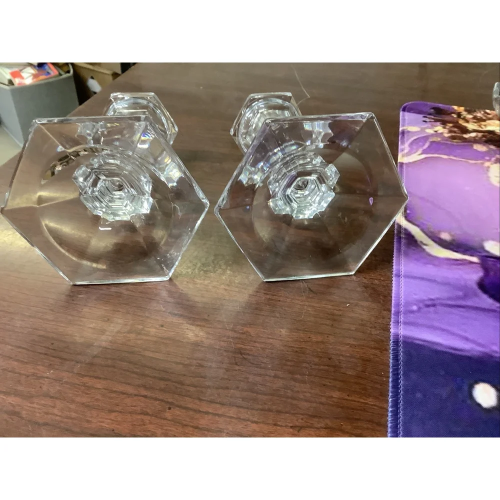 Golden Crown 24% Lead Crystal Set of 2 Candle Holders E & R Western Germany